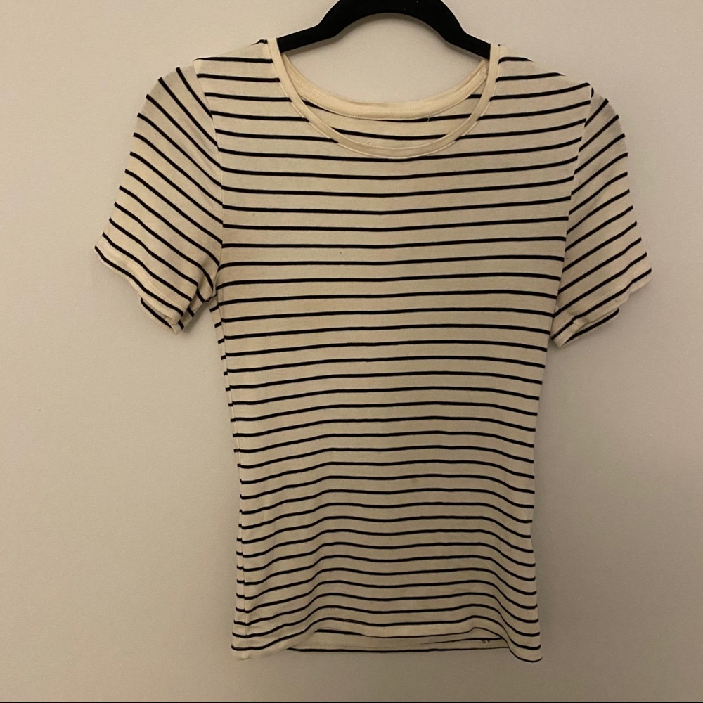 A New Day cream white striped short sleeve top